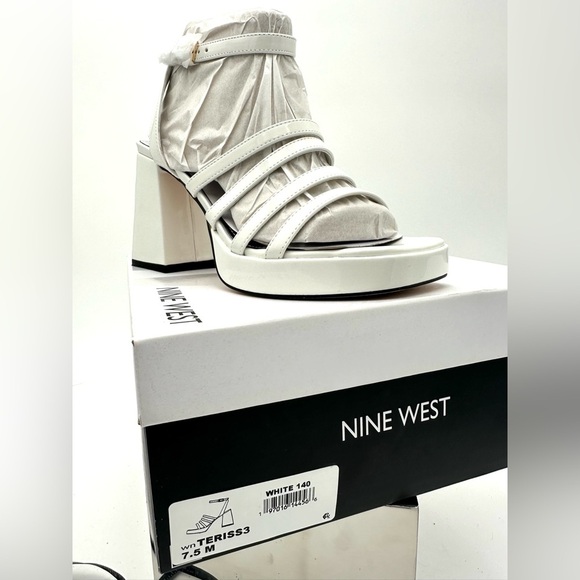 🔥🌶️Nine West Teriss Strappy Platform Sandals Patent Leather White 🌶️🔥 - Picture 6 of 11